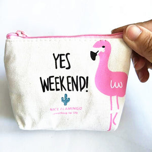 PETIT ET MIGNON PORTE-MONNAIE FLAMANT ROSE EN TOILE