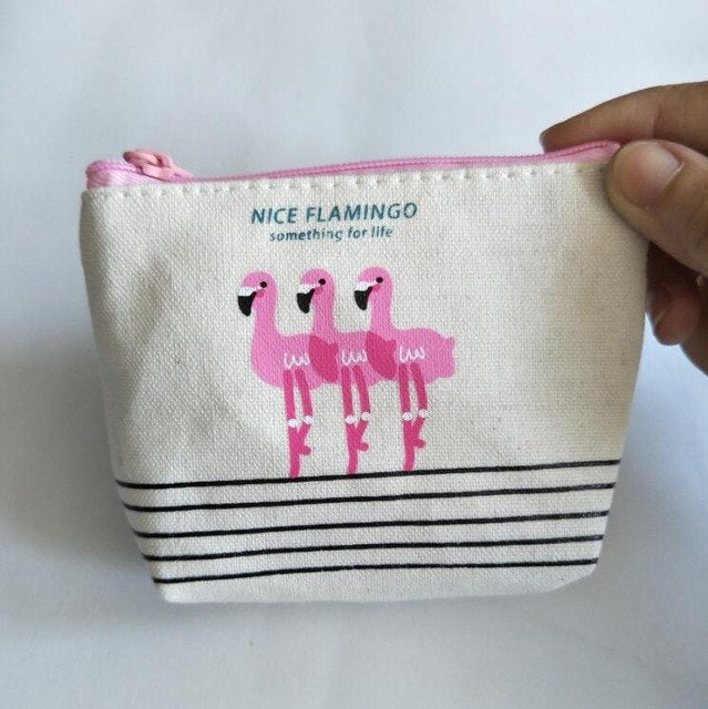 PETIT ET MIGNON PORTE-MONNAIE FLAMANT ROSE EN TOILE