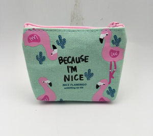 PETIT ET MIGNON PORTE-MONNAIE FLAMANT ROSE EN TOILE